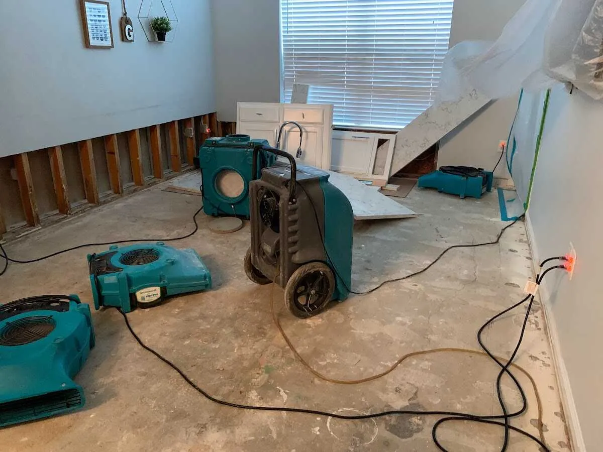 Dehumidifier in flood-cut room for Water Damage Restoration in Bothell East